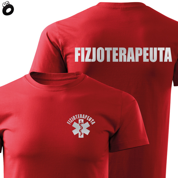 Koszulka męska T-shirt, kolor czerwony nadruk odblaskowy FIZJOTERAPEUTA