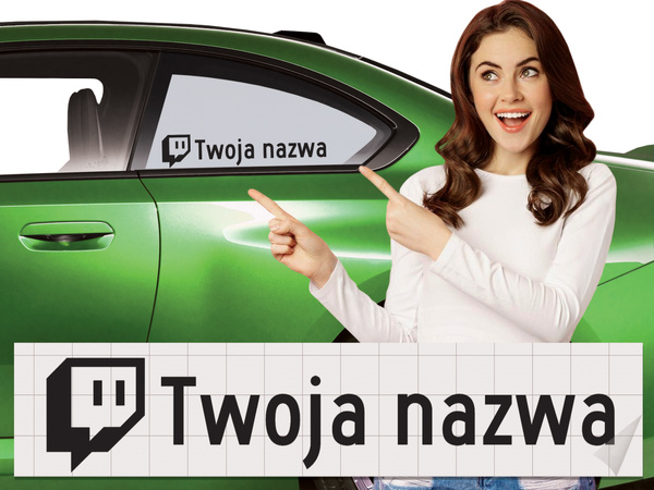 Naklejka z logiem TWICH i Twoją nazwą social mediów - czarny odblask