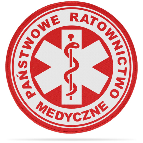 PAŃSTWOWE RATOWNICTWO MEDYCZNE naszywka odblaskowa z eskulapem