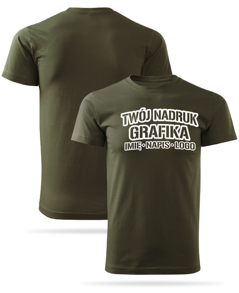 Zieleń wojskowa męska koszulka T-shirt z własnym nadrukiem