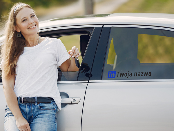 Naklejka z logiem LINKEDIN i Twoją nazwą social mediów - czarny odblask