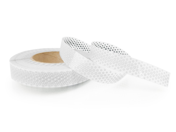 Odblaskowa taśma do wprasowania srebrna w kropki 2,5 cm / 10 mb.