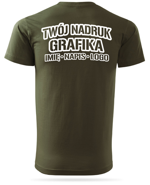 Zieleń wojskowa męska koszulka T-shirt z własnym nadrukiem 