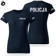 Koszulka damska T-shirt, kolor granatowy, nadruk odblaskowy POLICJA