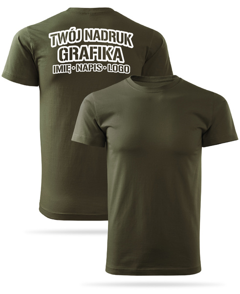 Zieleń wojskowa męska koszulka T-shirt z własnym nadrukiem 