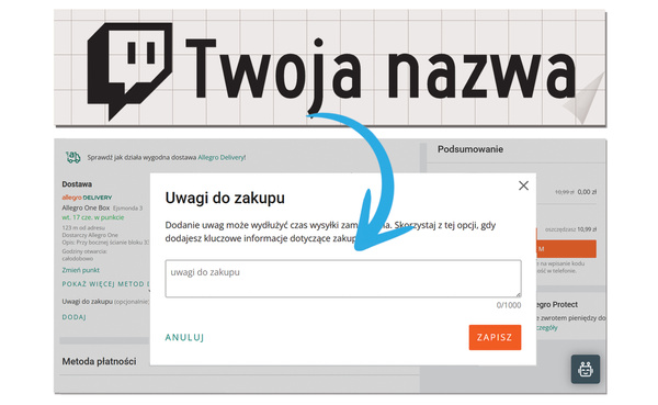 Naklejka z logiem TWICH i Twoją nazwą social mediów - czarny odblask