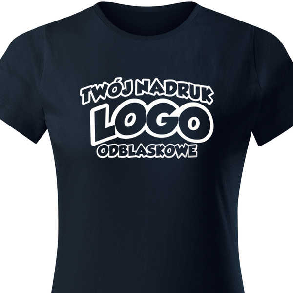 Damska bawełniana koszulka T-shirt z własnym nadrukiem - kolor granatowy