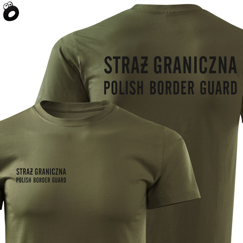 Koszulka męska T-shirt nadruk STRAŻ GRANICZNA - POLISH BORDER GUARD - zieleń wojskowa