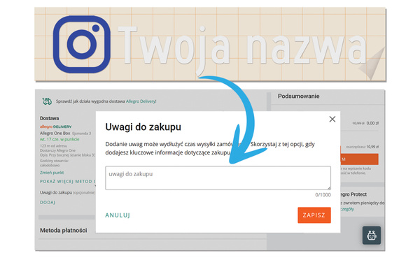 Naklejka z logiem INSTAGRAM i Twoją nazwą social mediów - srebrny odblask