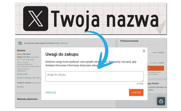 Naklejka z logiem X i Twoją nazwą social mediów - czarny odblask
