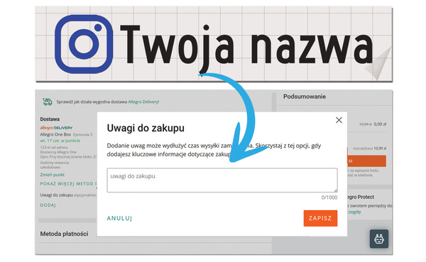 Naklejka z logiem INSTAGRAM i Twoją nazwą social mediów - czarny odblask
