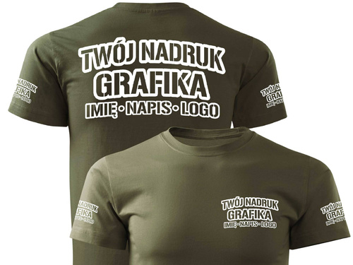 Zieleń wojskowa męska koszulka T-shirt z własnym nadrukiem