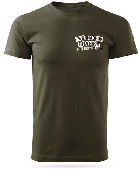 Zieleń wojskowa męska koszulka T-shirt z własnym nadrukiem 