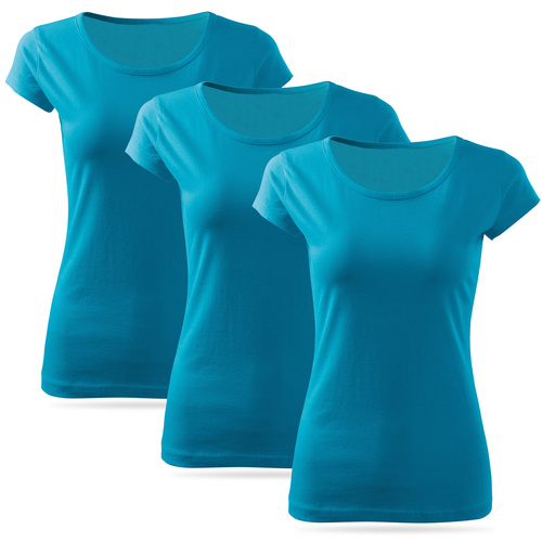 Zestaw 3 sztuk damskich koszulek bawełnianych - kolor turkusowy