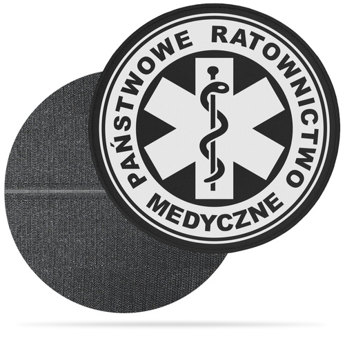 PAŃSTWOWE RATOWNICTWO MEDYCZNE naszywka odblaskowa z eskulapem