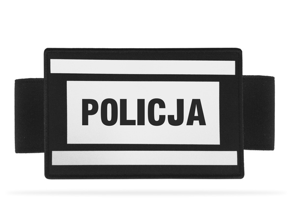 Odblaskowa opaska szybkiego rozpoznania nadruk POLICJA - czarna