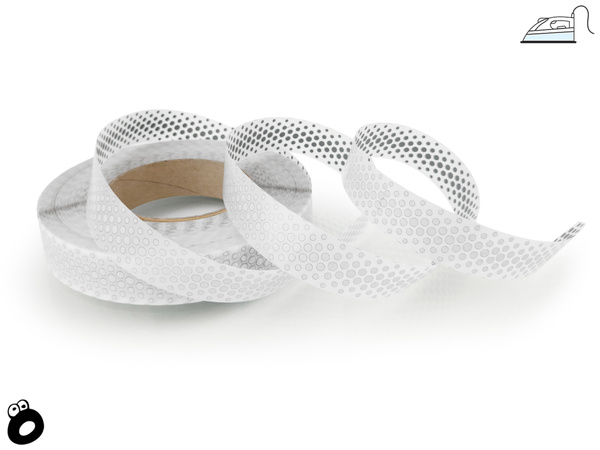 Odblaskowa taśma do wprasowania srebrna w kropki 2,5 cm / 10 mb.