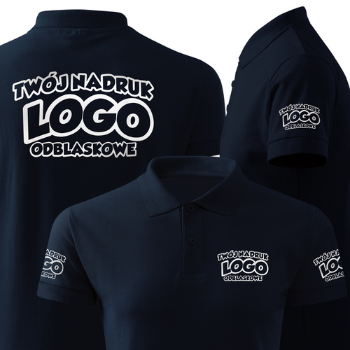 Bawełniana męska koszulka polo z własnym nadrukiem - kolor granatowy