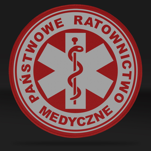 PAŃSTWOWE RATOWNICTWO MEDYCZNE naszywka odblaskowa z eskulapem