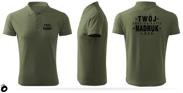 Bawełniana męska koszulka polo z własnym nadrukiem - kolor khaki