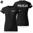 Koszulka damska T-shirt, kolor czarny, nadruk odblaskowy POLICJA