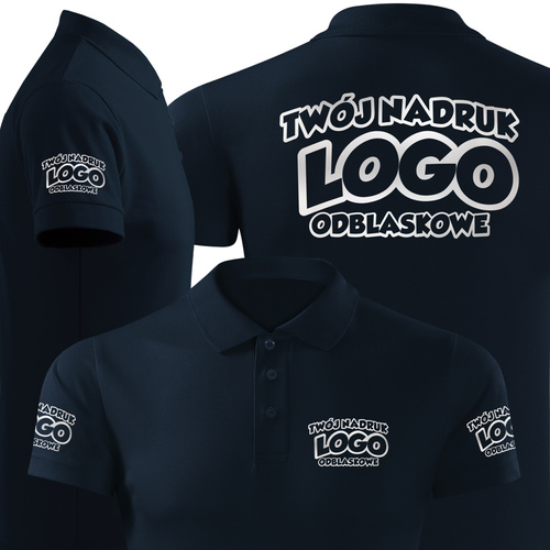 Termoaktywna męska koszulka polo z własnym nadrukiem - kolor granatowy