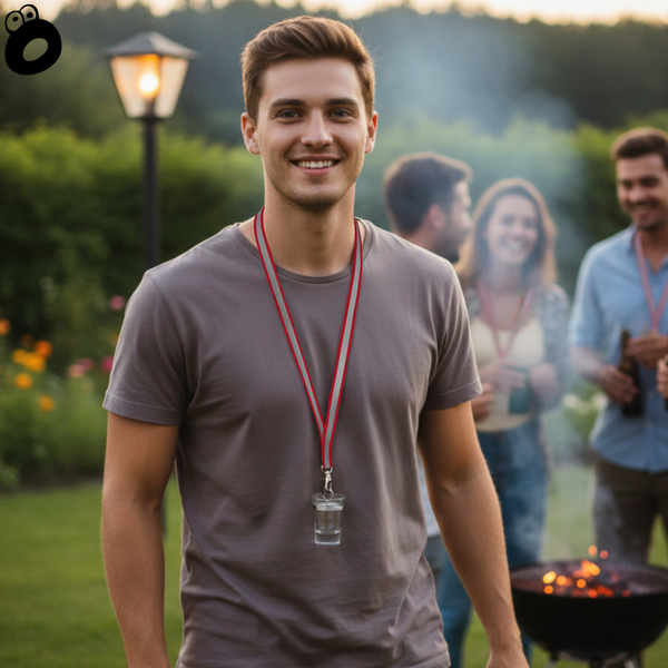 Zestaw imprezowy smycz odblaskowa CZERWONA z kieliszkiem szklanym