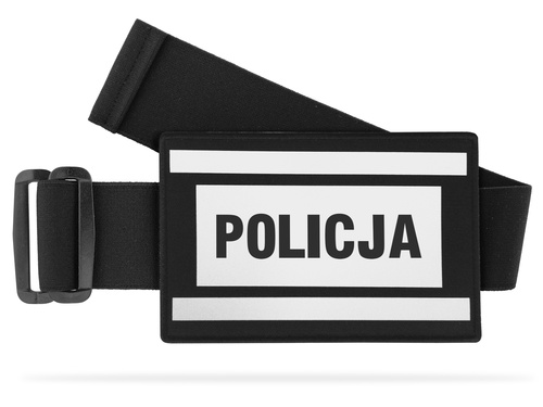Odblaskowa opaska szybkiego rozpoznania nadruk POLICJA - czarna