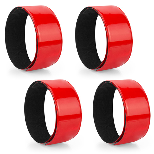 Komplet odblaskowych opasek samozaciskowych - 4 sztuki kolor czerwony