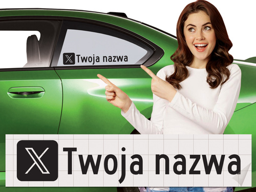 Naklejka z logiem X i Twoją nazwą social mediów - czarny odblask