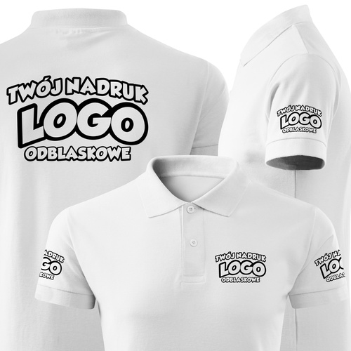 Bawełniana męska koszulka polo z własnym nadrukiem - kolor biały