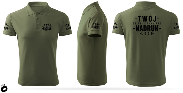 Bawełniana męska koszulka polo z własnym nadrukiem - kolor khaki