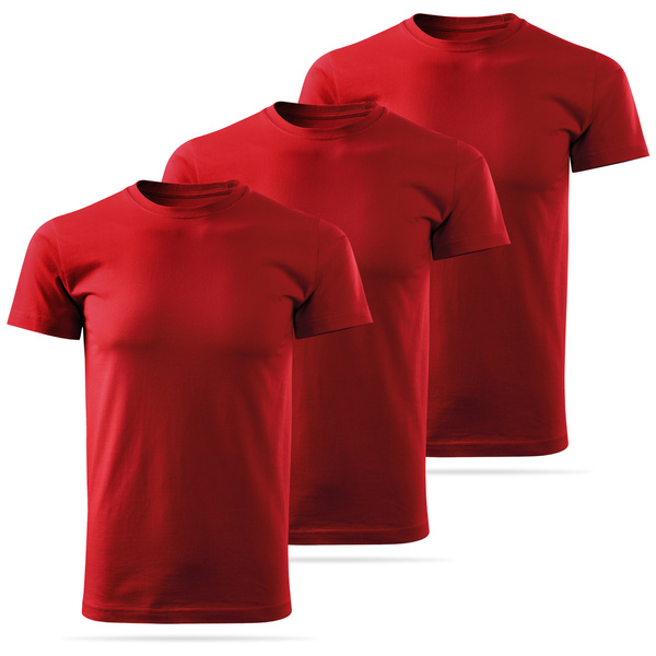Zestaw 3 sztuk męskich koszulek bawełnianych T-shirt - czerwonych