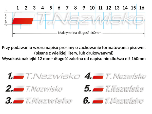 Naklejka odblaskowa z flagą Polski i nazwiskiem