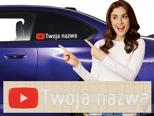Naklejka z logiem YOU TUBE i Twoją nazwą social mediów - srebrny odblask