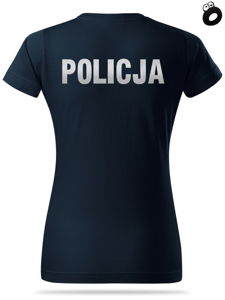 Koszulka damska T-shirt, kolor granatowy, nadruk odblaskowy POLICJA
