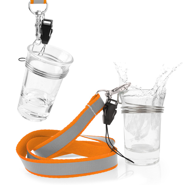 Zestaw imprezowy smycz odblaskowa POMARAŃCZOWA z kieliszkiem szklanym