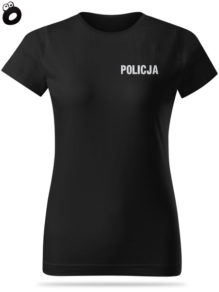 Koszulka damska T-shirt, kolor czarny, nadruk odblaskowy POLICJA
