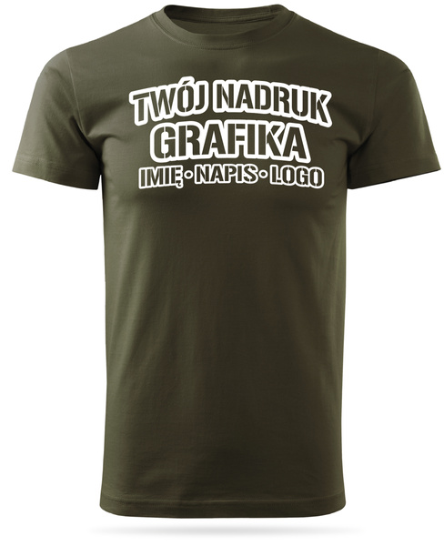 Zieleń wojskowa męska koszulka T-shirt z własnym nadrukiem