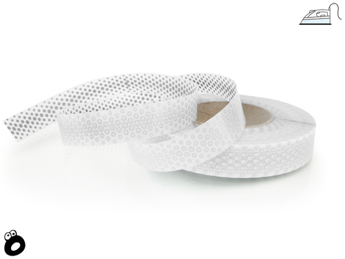 Odblaskowa taśma do wprasowania srebrna w kropki 2,5 cm / 2 mb.