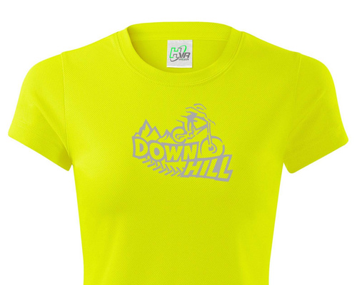 Żółta damska koszulka termoaktywna z odblaskowym nadrukiem DOWNHILL 15