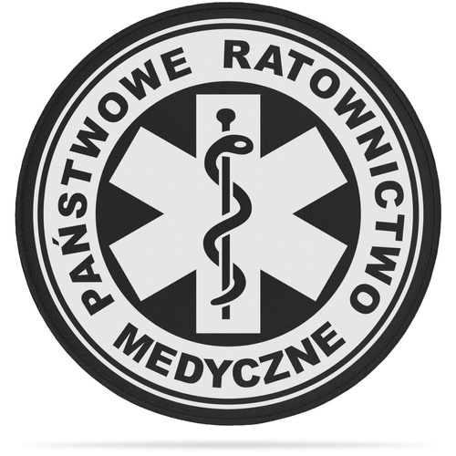 PAŃSTWOWE RATOWNICTWO MEDYCZNE naszywka odblaskowa z eskulapem