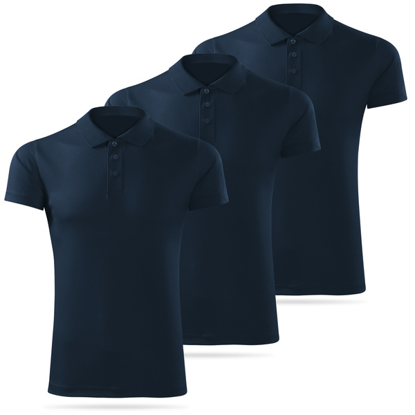 Zestaw 3 sztuk termoaktywnych koszulek męskich polo - kolor granatowy
