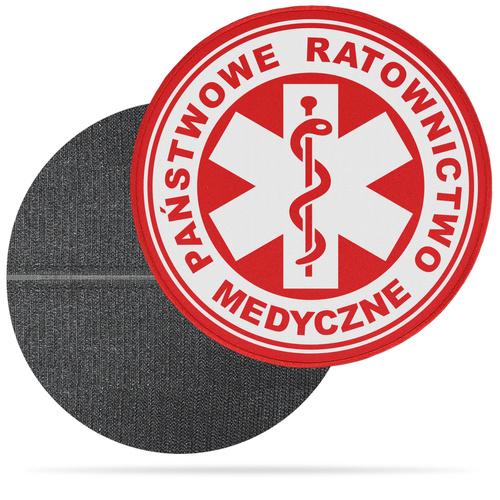 PAŃSTWOWE RATOWNICTWO MEDYCZNE naszywka odblaskowa z eskulapem