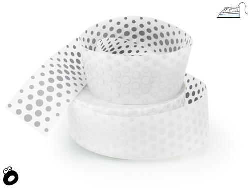 Odblaskowa taśma do wprasowania srebrna w kropki 5 cm / 2 mb.