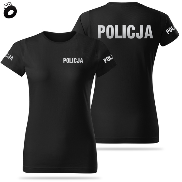 Koszulka damska T-shirt, kolor czarny, nadruk odblaskowy POLICJA