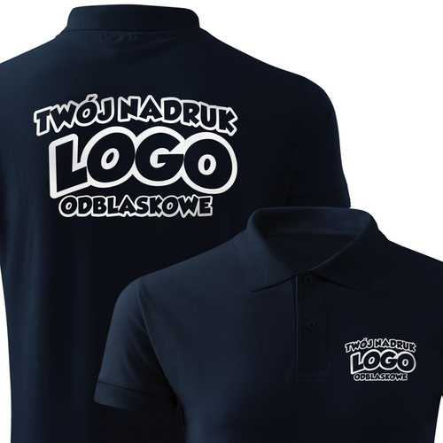 Bawełniana męska koszulka polo z własnym nadrukiem - kolor granatowy