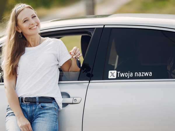 Naklejka z logiem X i Twoją nazwą social mediów - srebrny odblask