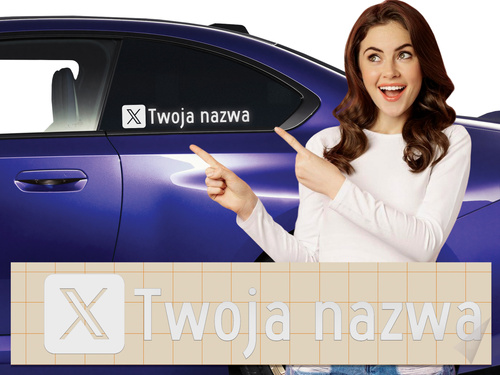 Naklejka z logiem X i Twoją nazwą social mediów - srebrny odblask