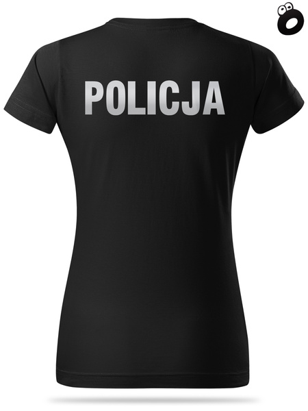 Koszulka damska T-shirt, kolor czarny, nadruk odblaskowy POLICJA